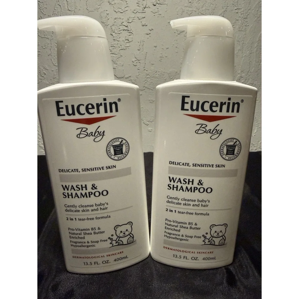 Eucerin Baby Wash & Shampoo - Gentle Care for Sensitive Skin- Lot of 2 Bottles
